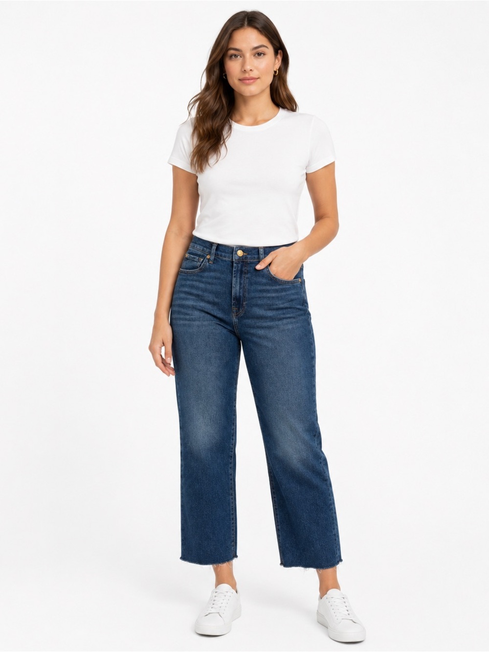 7FAM Straight Leg Jeans raw hem